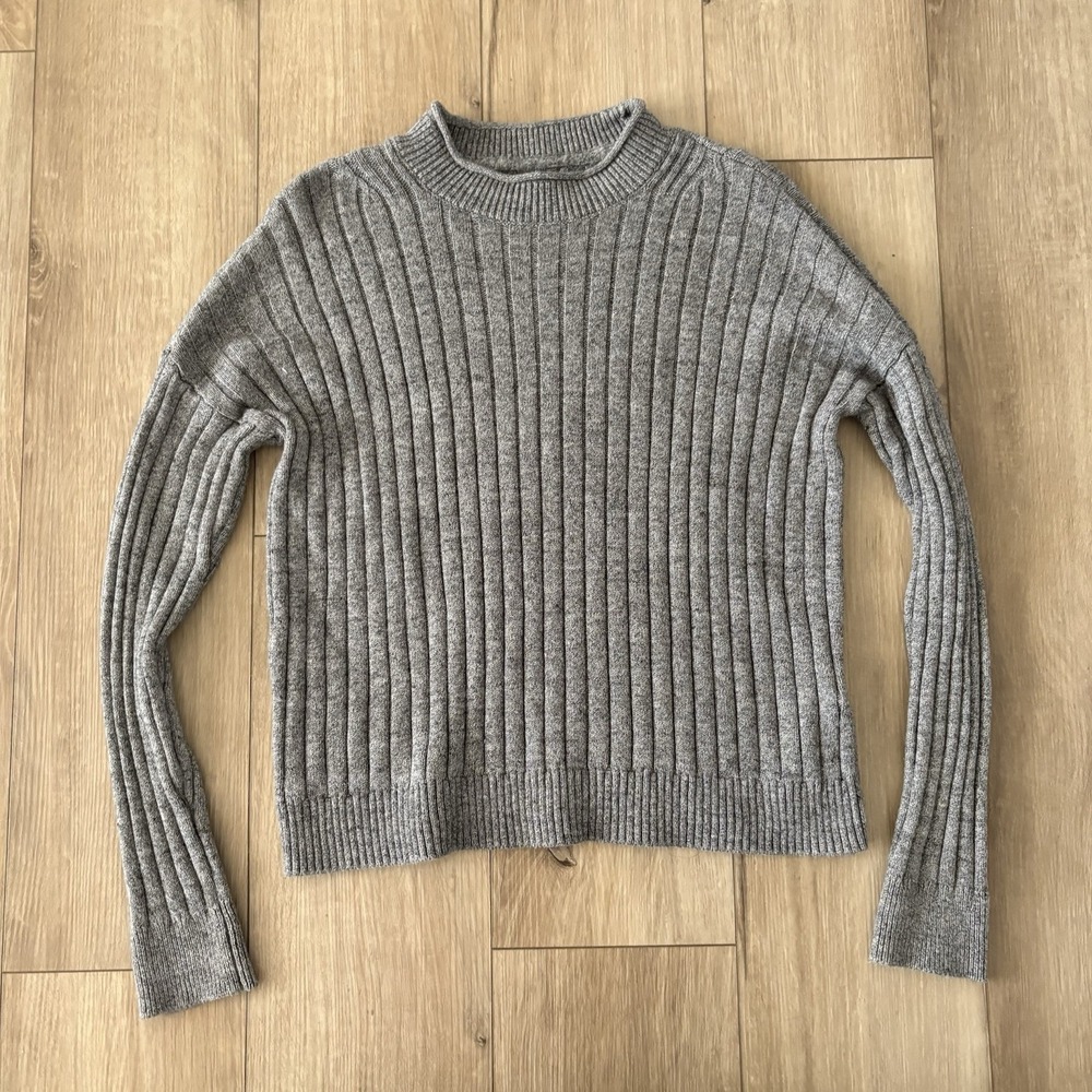 Abercrombie & Fitch Womens S Boxy Ribbed Knit Sweater Gray Chunky Roll Neck